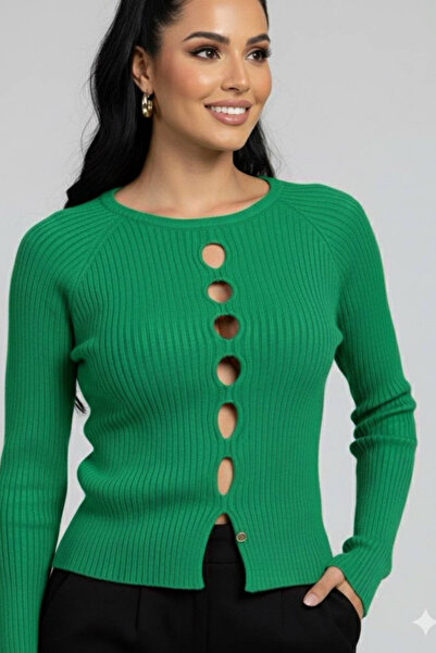 oshebu Green - Women's Low-Cut Knit Sweater