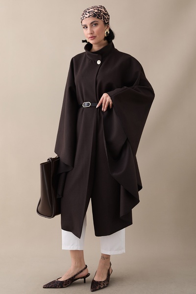 InStyle Μακρύ παντζόνι με ζώνη σε καφέ χρώμα