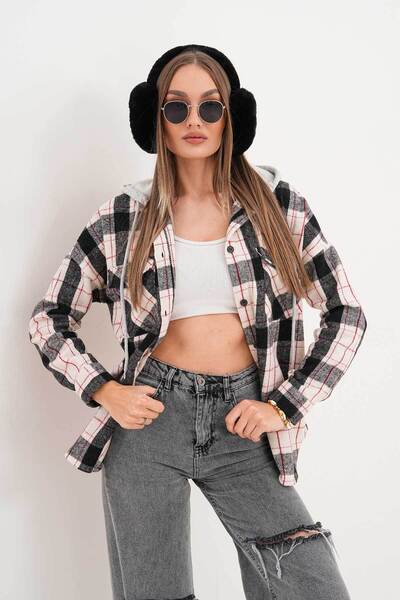 Polologin Butik Cămașă cu glugă cu dungi negre, albe și roșii pentru femei