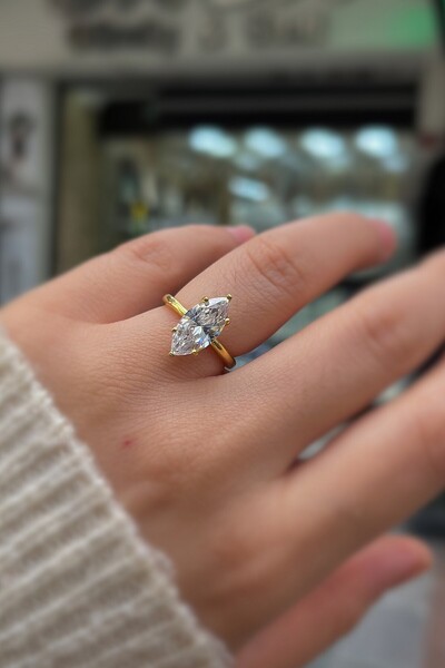 Erer Gümüş Gümüş markiz taşlı altın kaplama yüzük