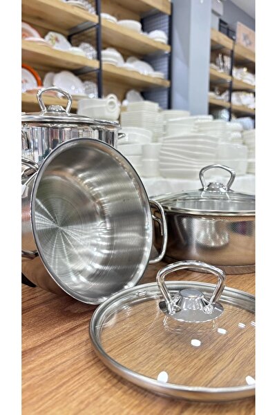 gülsan Bahar 6 Piece Mini Cookware Set with Glass Lid-Self-Decorated Stainless Steel