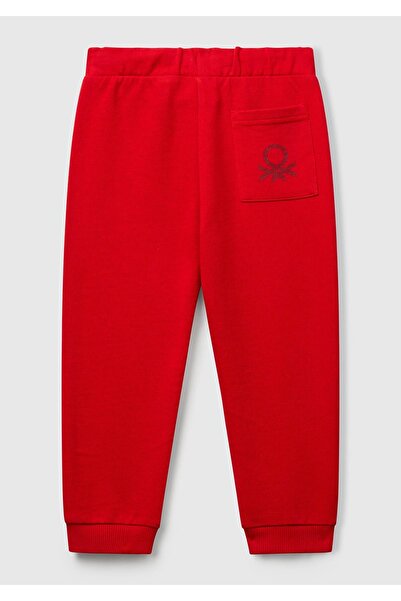 United Colors of Benetton Boy's Red Back Pocket Logo Sweatpants
