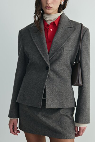 Suud Collection Brown Blair Shoulder Pad Piece Cashmere Jacket