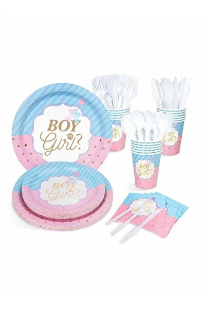 MAKINGTEC مجموعة لوازم حفل الكشف عن جنس الطفل - ١١٢ قطعة (أطباق، أكواب، منادي...