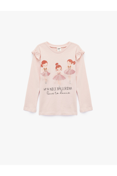 Koton Βαμβακερό μπλουζάκι με μακρυμάνικο λαιμόκοψη μπαλαρίνας