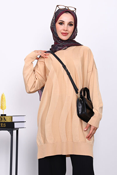İmajButik Mink Crew Neck Cold Thread Knitwear Tunic