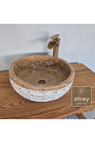 Abay Doğal Taş Noche Ttraverten Dışı Patlatma Yuvarlak Lavabo
