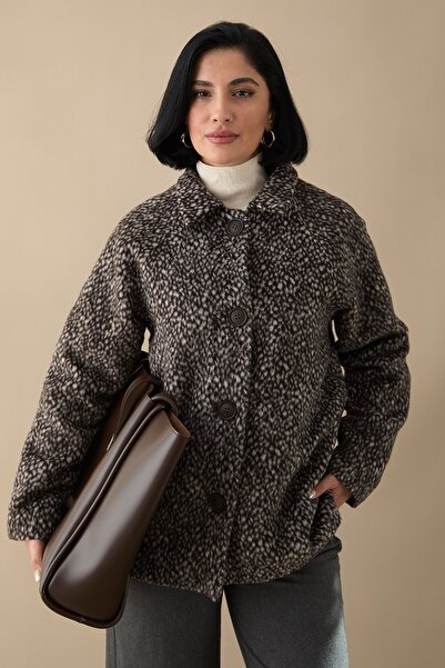 InStyle Palton scurt maro amar cu căptușeală jacquard