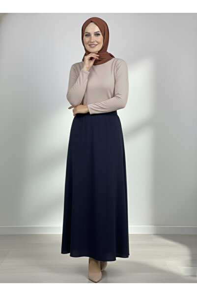 nacar çarşı تنورة نسائية من القطن الممشط باللون الأزرق الداكن مع خصر مطاطي