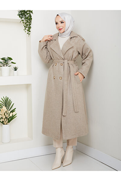 modapark.ist Women's Epaulet Long Length Cashmere Coat