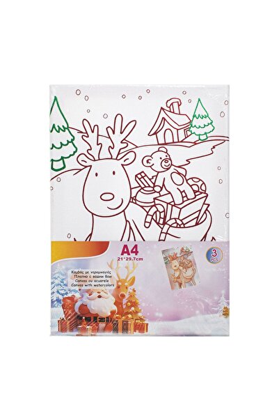 OEM Christmas Coloring Set with A4 Canvas Reindeer with Gifts & Watercolor - 3pcs