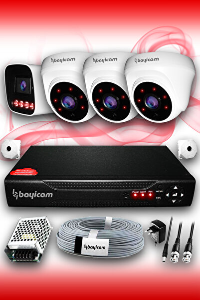 Bayicam 4 Kameralı Zebra 3 İç Kamera Set HDD'siz 5 MP 2K Net Gece Görüşlü Güv...