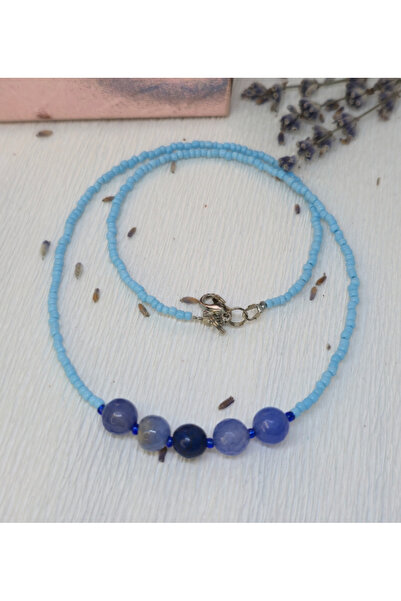 Amma Design Colier Toho cu agate albastre