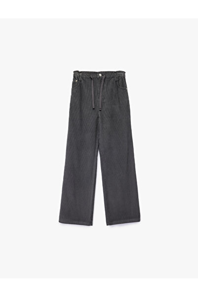 Koton Cotton High Waist Lace-Up Wide Leg Pants