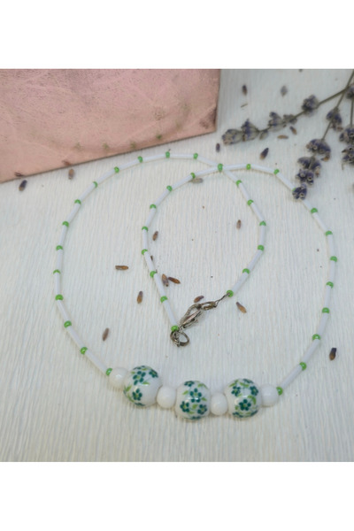 Amma Design White Toho necklace with porcelain