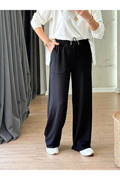 X-Young Pantaloni modal cu detaliu de buzunar și șireturi în față NEGRE