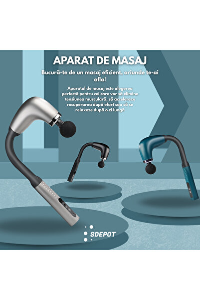 SDEPOT ® gun massager with extension, with 4 interchangeable heads, 5 speeds, blue