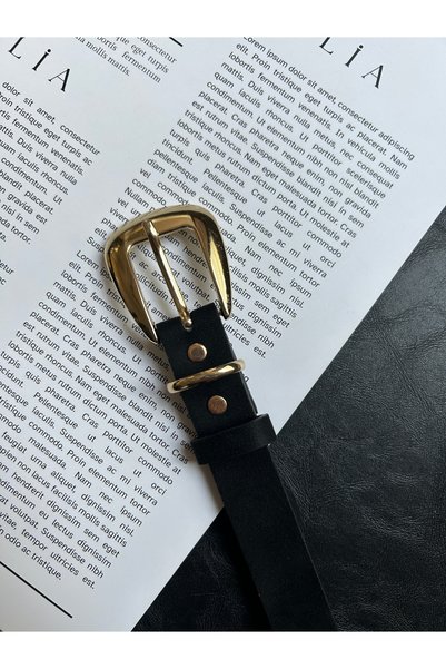 LİA KEMER Jewel Plain Patterned Suede Women's Gold Buckled Belt Jacket Belt Dress Belt Trouser Belt