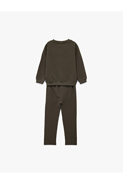 Koton 2-Piece Cotton Tracksuit Set Crew Neck Long Sleeve Top and Lace-Up Waist Bottom