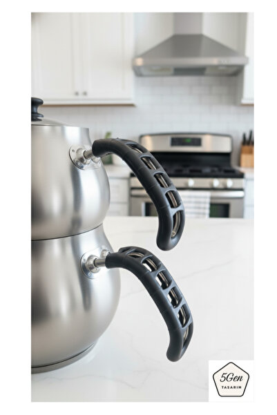 5Gen Tasarım Demir Saplı Çaydanlıklar İçin Silikon Tutacak Seti (Siyah)