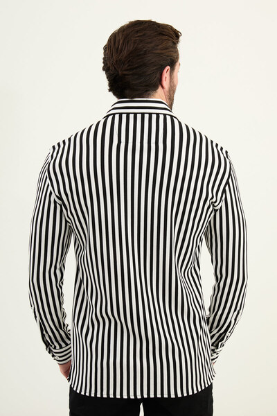 Mcr Striped Slim Fit Long Sleeve Men's Shirt Black - 27115.25K