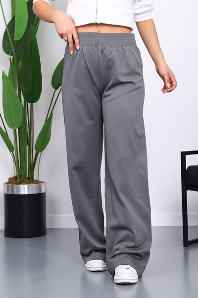 İmajButik Smoked High Waist Corded Fabric Wide Leg Knitwear Trousers