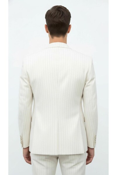 Plus Scorpion Cream Striped Men's Double-Breasted Blazer Jacket – Italian Cut, Modern and Elegant Chic