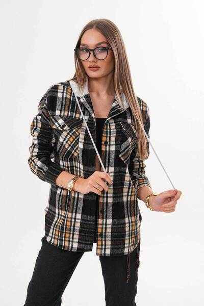 Polologin Butik Cămașă cu glugă cu dungi alb-negru-galben pentru femei