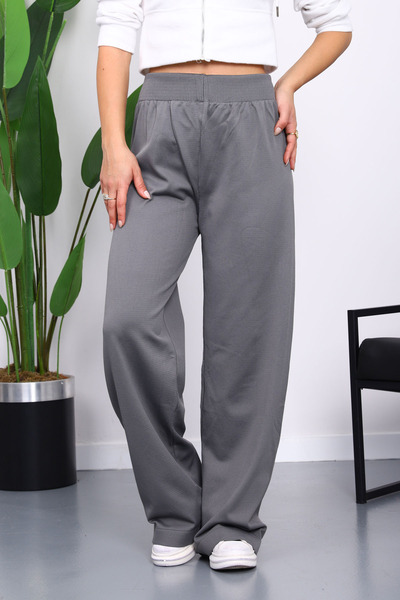 İmajButik Smoked High Waist Corded Fabric Wide Leg Knitwear Trousers