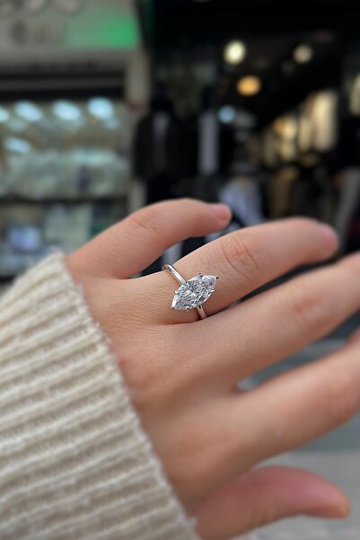 Erer Gümüş Gümüş markiz kesim taşlı tek taş yüzük