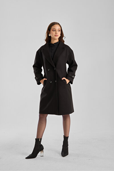 Bolivente Black Regular Double-Breasted Collar Coat