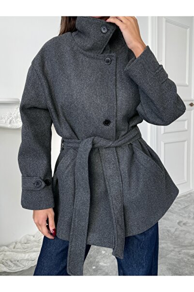dolu butik Stand-Up Collar Belted Coat