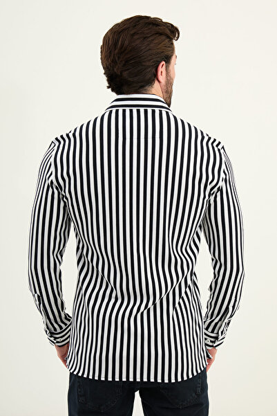Mcr Striped Slim Fit Long Sleeve Men's Shirt Navy Blue - 27115.25K
