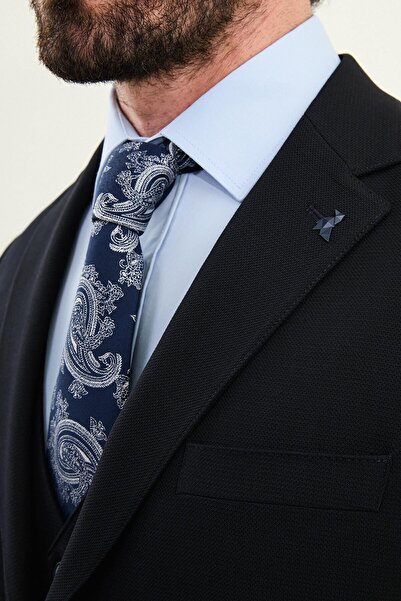 Mcr Textured Slim Fit Mono Collar Men's Suit Navy Blue - 45432.25K