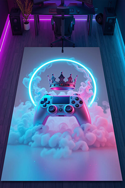 HalıOnline Gamer Konsol Desenli Kaymaz Taban Makinede Yıkanabilir Gaming Oyun...