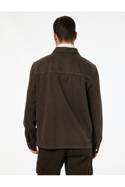 Koton Regular Fit Classic Collar Pocketed Cotton Zipper Shirt Jacket