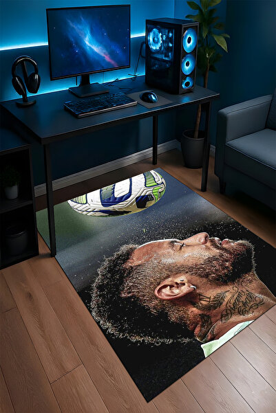 Halura Neymar JR Futbolcu Desenli Kaymaz Taban Makinede Yıkanabilir Gaming Oy...