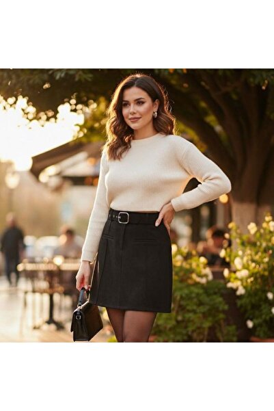 dibcollectionn Black Suede Belted Skirt