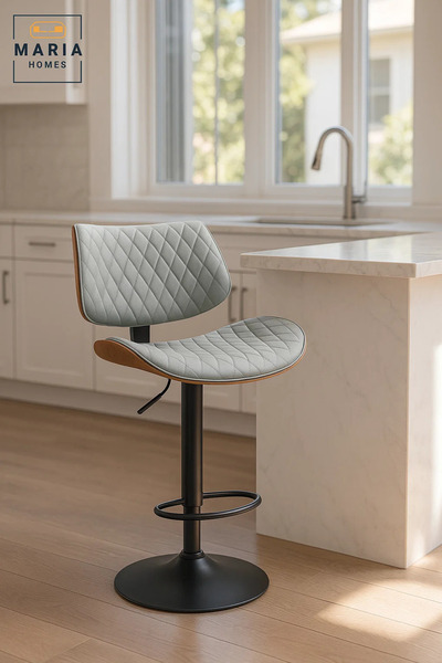 MARIA HOMES Light Grey Modern Adjustable Bar Stool for Kitchen Island & Home Bar,Swivel, Cushioned Seat
