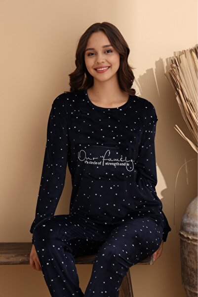 ELİTOL Kadife Family Circle Women's Pajama Set