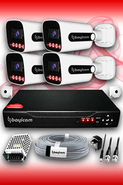 Bayicam 4 Kameralı Süper 4 Dış Kamera Set HDD'siz 5 MP 2K Net Gece Görüşlü Gü...