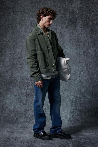 ablukaonline Men's Boxy Fit Buttoned Pocket Jacket Khaki Green