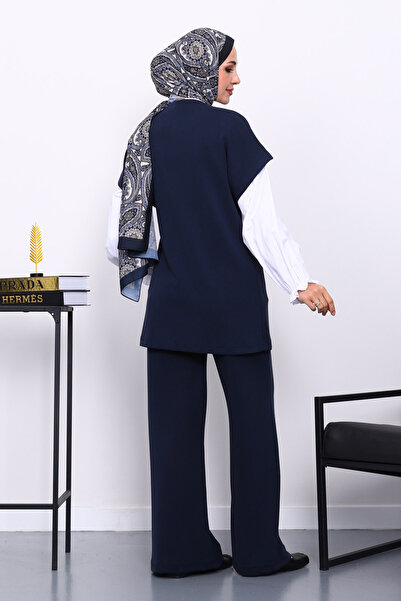 İmajButik Navy Blue Vest and Pants Cupra Modal Set