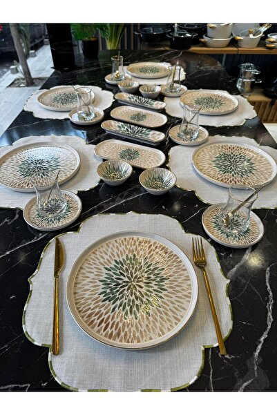 Onedekor 32 Parça Modern Serenita Yaldızlı Kahvaltı Takımı