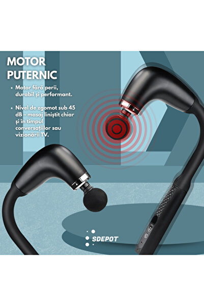 SDEPOT ® gun massager with extension, with 4 interchangeable heads, 5 speeds, blue