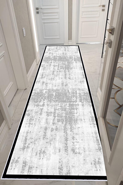 VOPTEKS Gri Siyah Halı Yolluk Makinede Yıkanabilir Halı Kaymaz Taban Halı