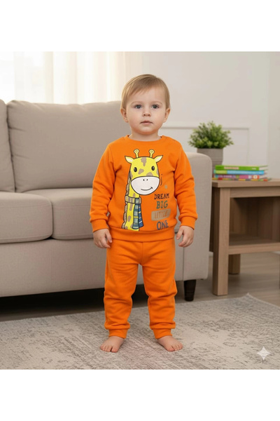 Poppy Baby Giraffe Printed Snap Fastener Top and Bottom Two-Piece Casual Set ...