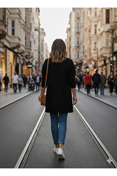 WestBound Μαύρο ανάγλυφο με τύπωμα γυναικείο φούτερ με μακρυμάνικο λαιμόκοψη 716