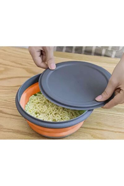 varioshop Set of 3 Collapsible Silicone Bowls with Lids, 0.4/0.85/1.65 L, Grey/Orange
