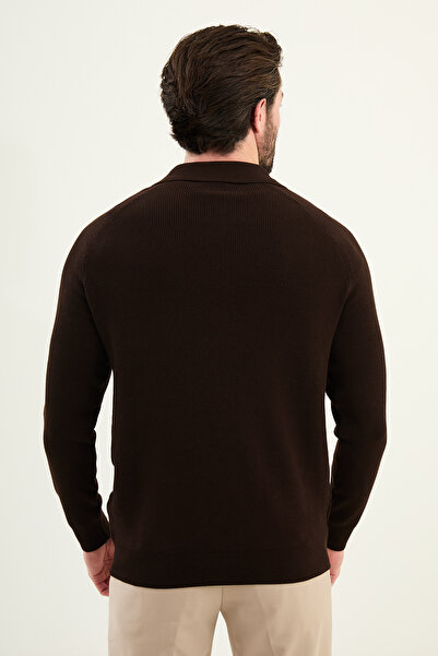 Mcr Textured Slim Fit Zipper Polo Neck Men's Knitwear Sweater Brown - 11578.25K